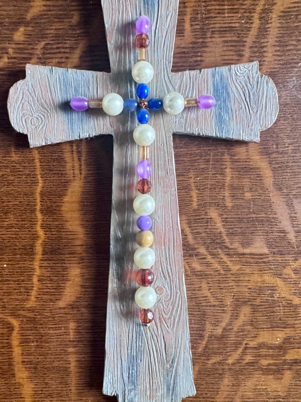 Beaded Decorative Cross Wall Hanging - Purple, Blue, Cream, Brown